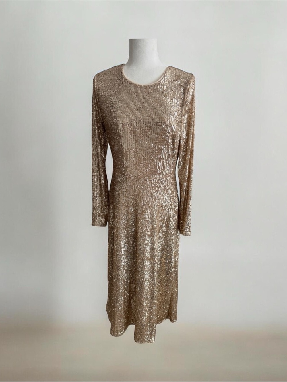 NWT Ann Taylor Sequin Long Sleeve Midi Dress - Gold